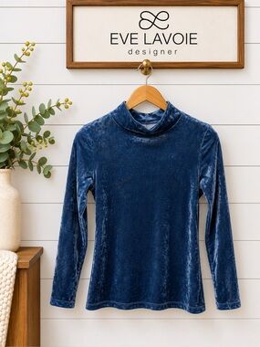 Eve Lavoie Blue Velvet Mock Neck Top – Size XS
